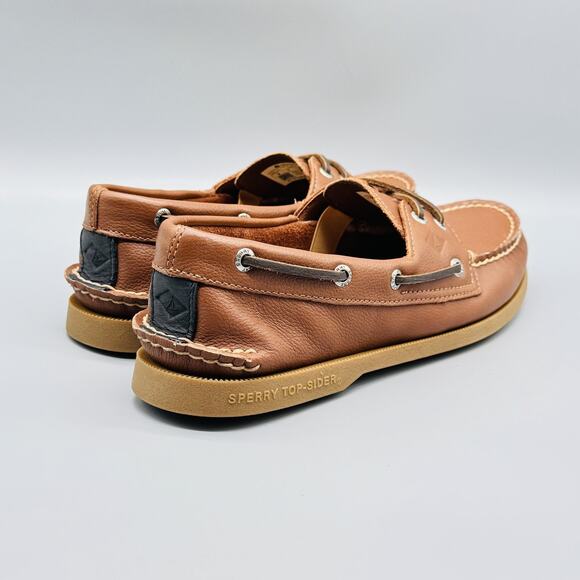 Sperry Shoes Men 8 Brown Leather Top Sider Boat Authentic Original 2 Eye Moc Toe - Picture 9 of 13